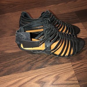Black gladiator wedge sandals 11 wide